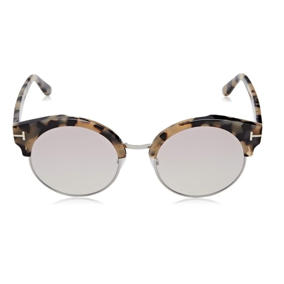 NEW Tom Ford Alissa Havana Silver Metal Tortoise Round Mirror Sunglasses